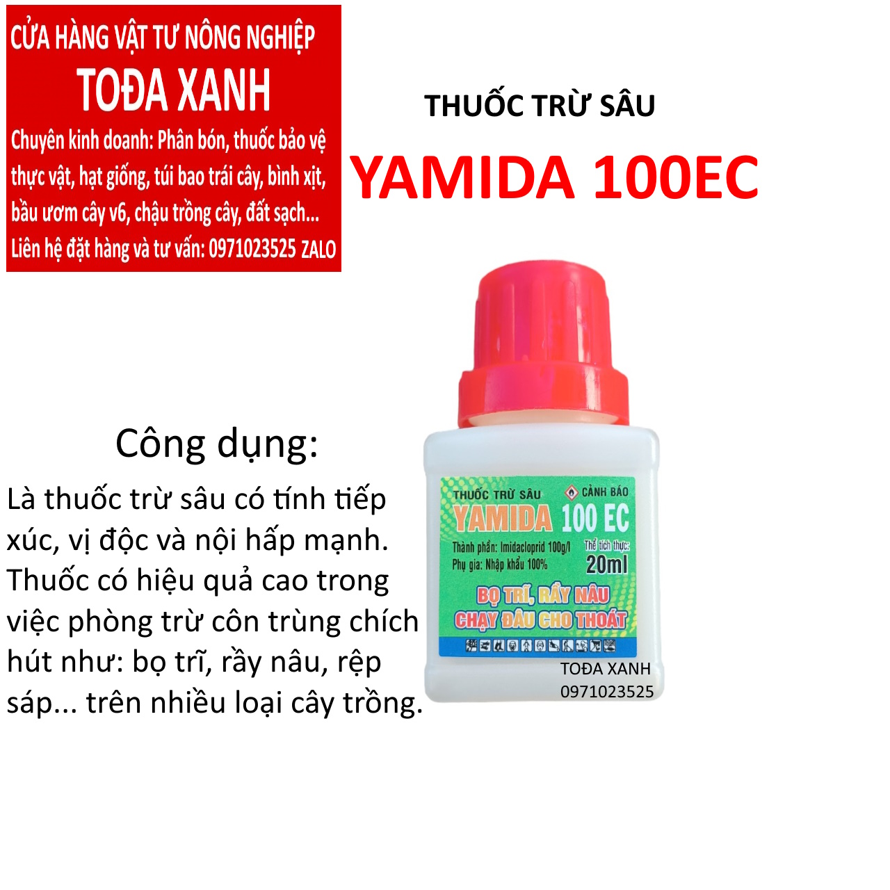 Yamida 100ec chai 20ml, chuyên trừ bọ trĩ, rầy nâu, rệp sáp... trên nhiều loại cây trồng