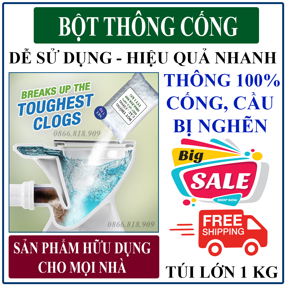Package of 1 kg ultra-strong drain pine powder