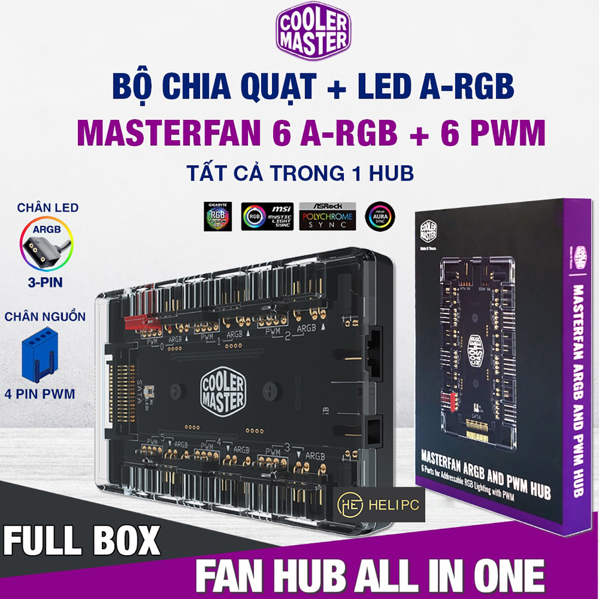 Hub cooler master masterfan argb và pwm 2 trong 1 - hub chia 6 cổng argb và 6 nguồn fan cooler master