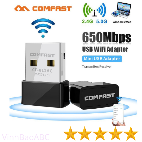 Bảng giá USB Wifi COMFAST CF-811AC Băng Tần Kép 2.4 Và 5 Ghz ( Hỗ Trợ MacOS, Windows, Hackintosh ) Phong Vũ