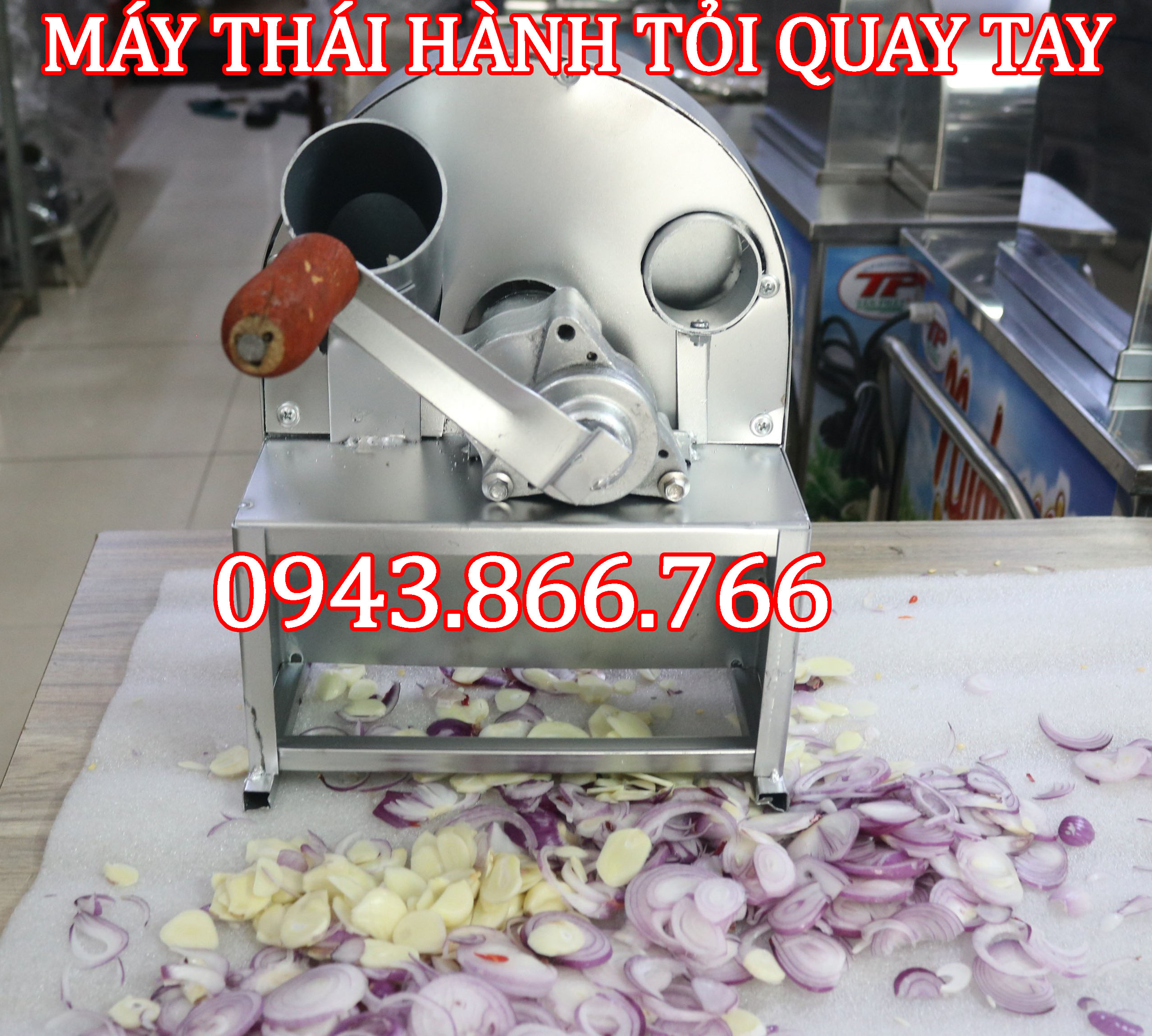 Máy thái hành tỏi , thái lát củ quả quay tay