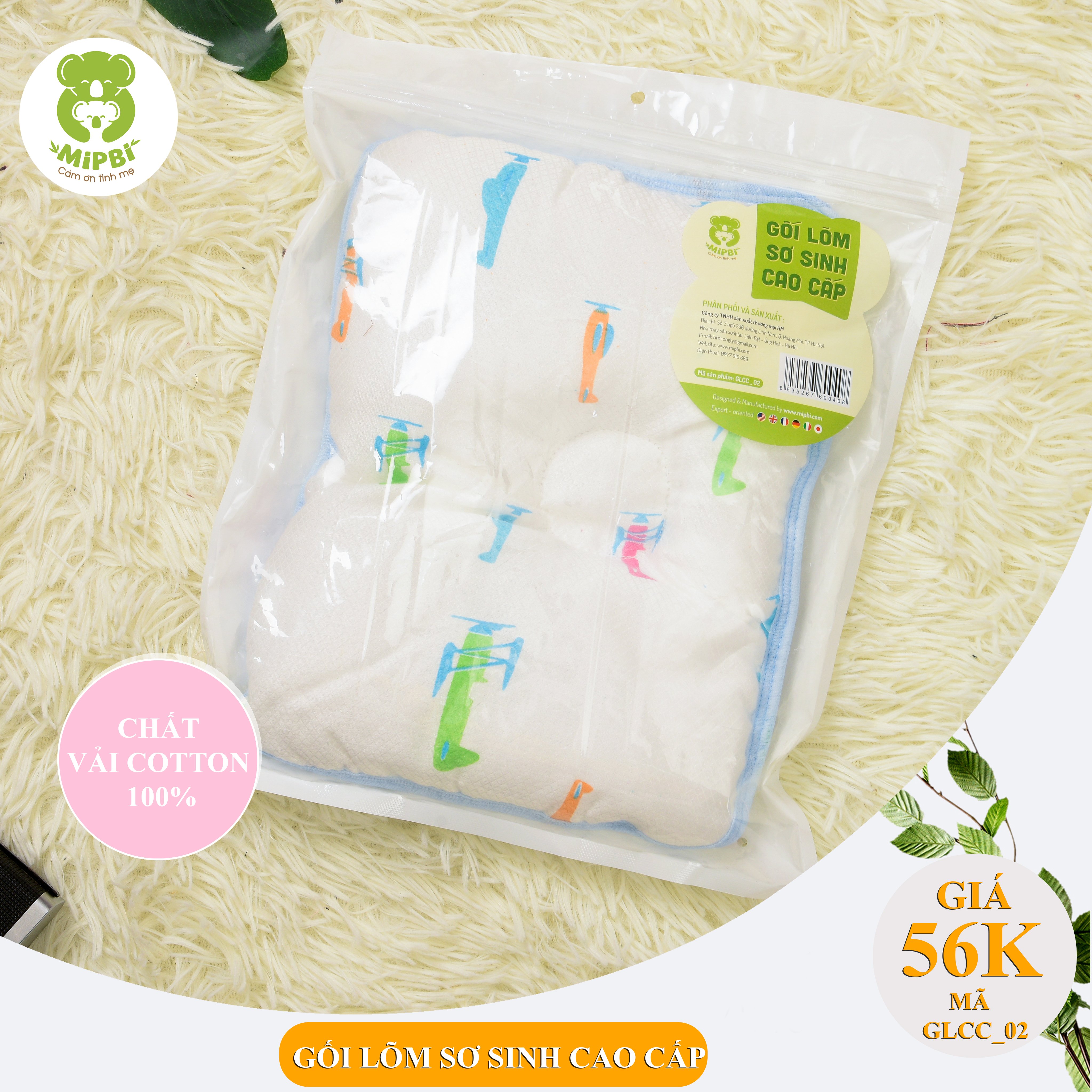 Gối lõm sơ sinh Mipbi