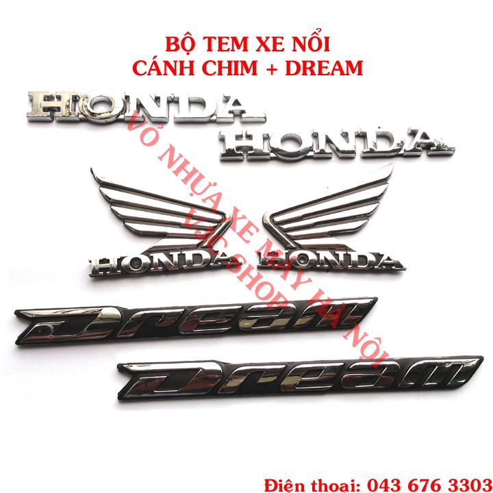Decal cánh chim Honda nổi màu bạc