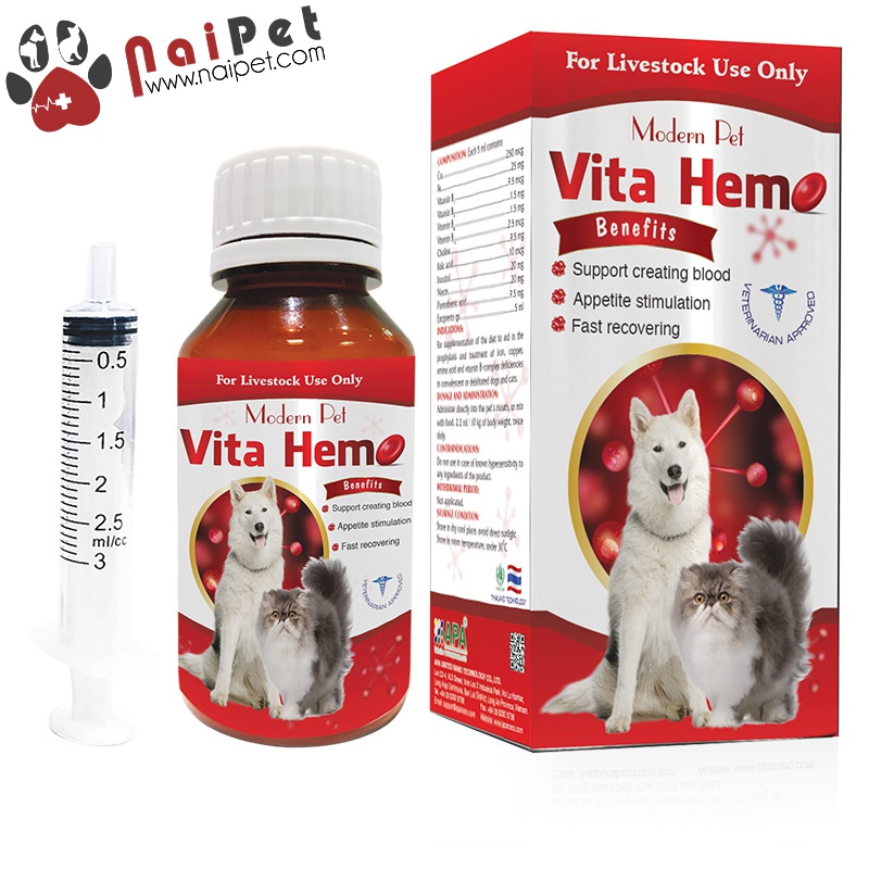 Vitamin bồi bổ hỗ trợ tạo máu kích thích thèm ăn cho chó mèo modern pet vita hem lọ 100ml tsd