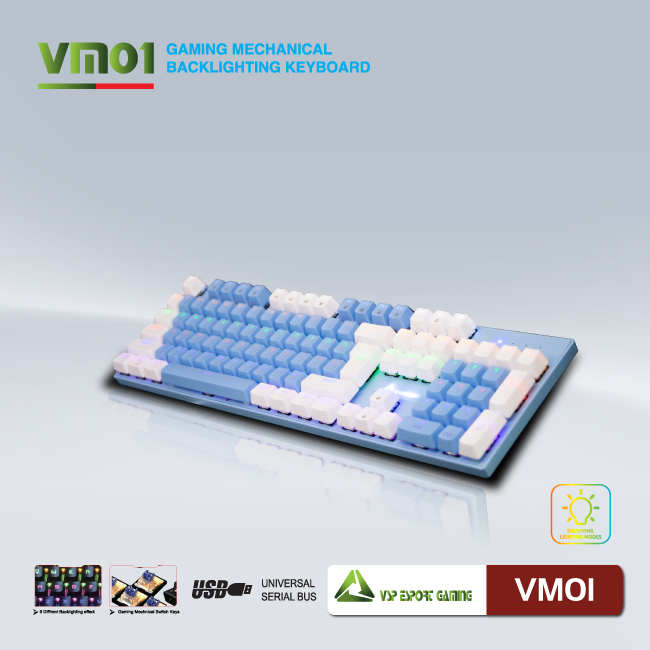 Bàn phím cơ VSP eSport Gaming VM01(TRẮNG XANH)