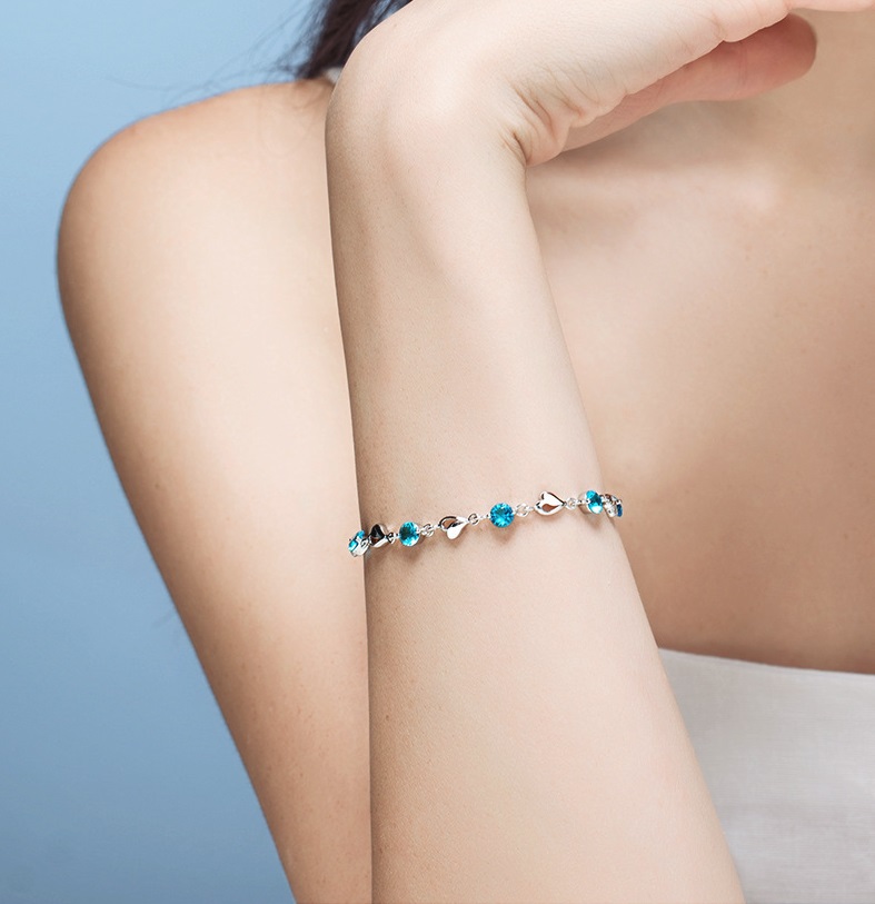 Lắc Tay nữ Bạc Ý S925 Đính Đá Zircon Sang Trọng Quí Phái LTZIRCONXANH3