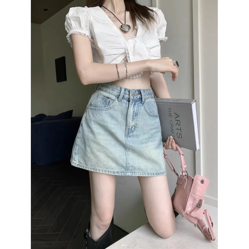 Chân váy jean chữ A, dáng Y2K BASIC CẠP CAO TÔN DÁNG