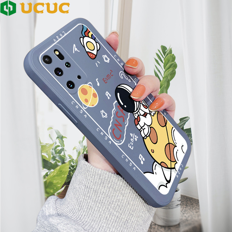 UCUC Casing Case For Samsung Galaxy S20 Ultra /S20 Plus+/S20 5G S20FE Case For Girls Cartoon Space Astronauts Case Original NASA Square Liquid Silicone Full Cover Camera Shockproof Protection Softcase