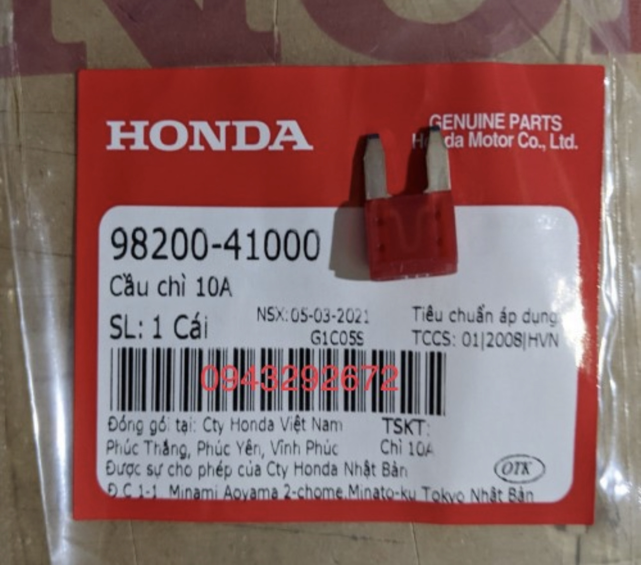 Cầu chì 10A Honda ( 9820041000 )