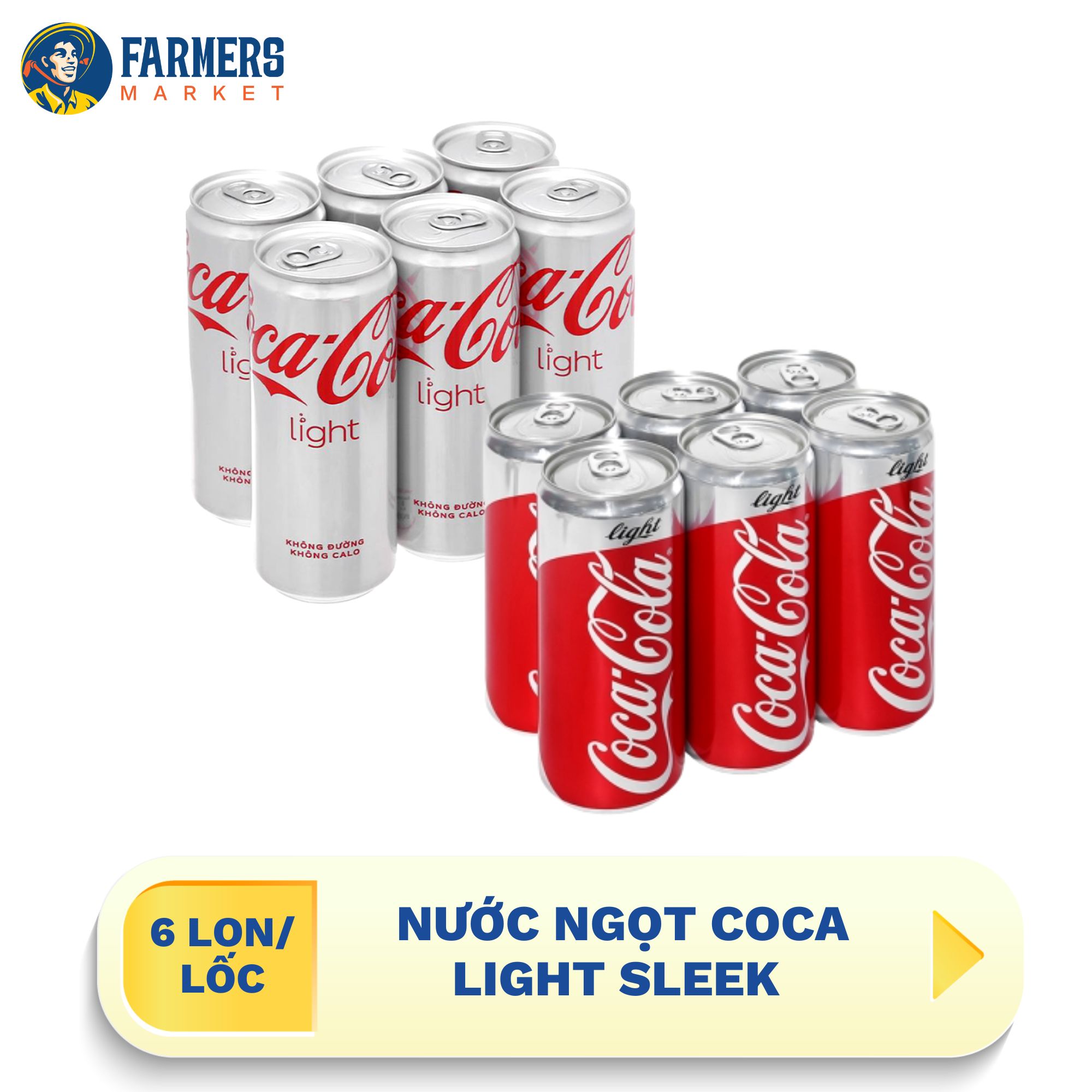 Giao hàng toàn quốc  Lốc 6 lon  Nước ngọt Coca Light Sleek - Lon 330ml
