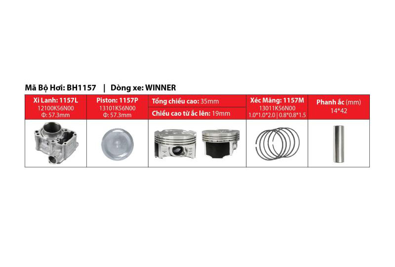 Bộ hơi (xi lanh - pistong - xéc măng) xe Winner 150