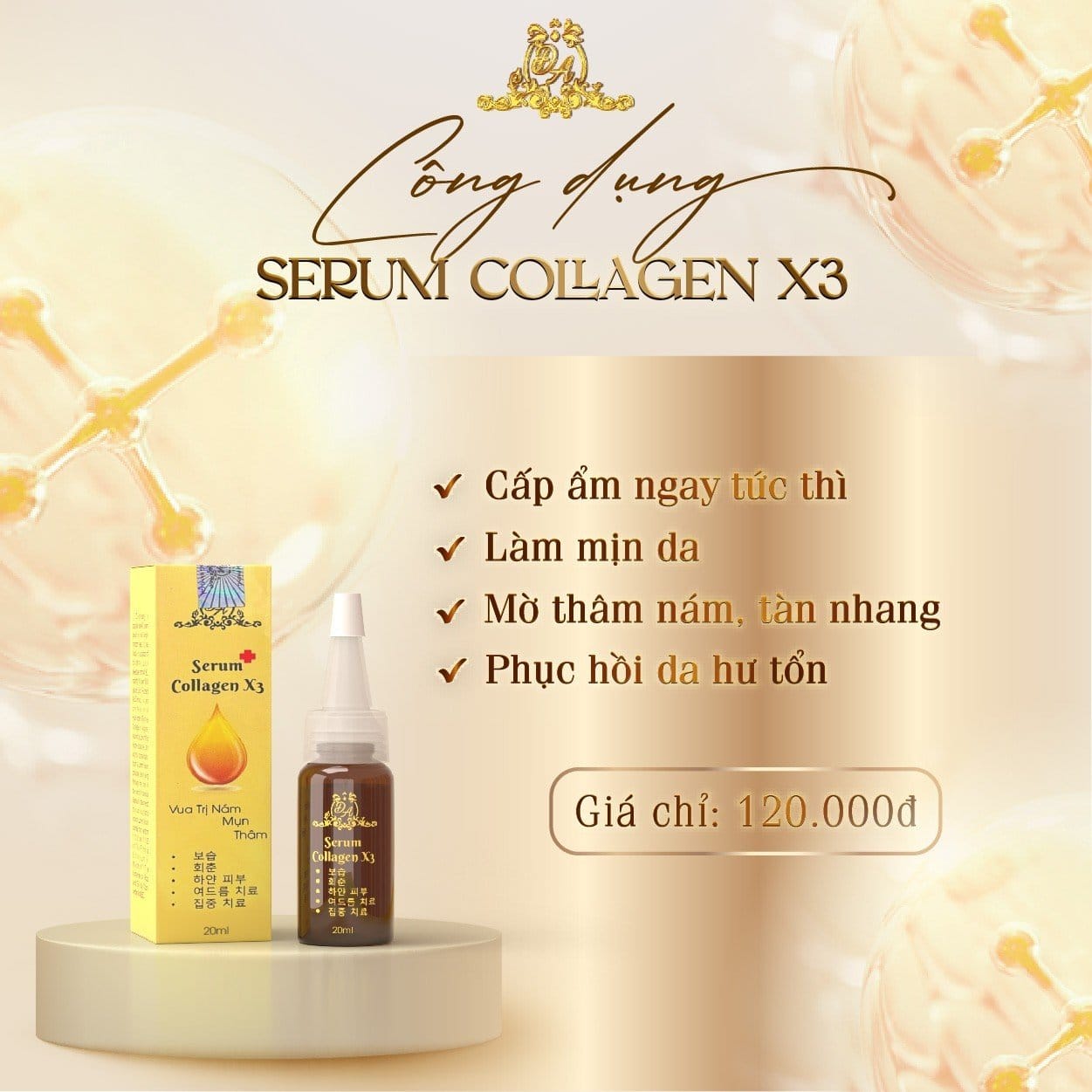 Serum Collagen X3 xóa thâm nám căng bóng da Mỹ Phẩm Đông Anh Chính Hãng