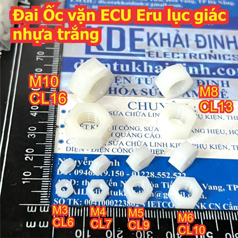 50 con đai ốc vặn ecu eru lục giác nhựa trắng m3 m4 m5 m6 m8 m10 kde0244