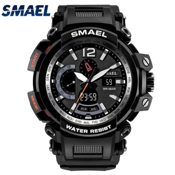 SMAEL Fashion Mens Watches Top Brand Luxury Quartz Dual Display LED Digital Electronic Watch Men Multifunction Waterproof Military Sports Watches