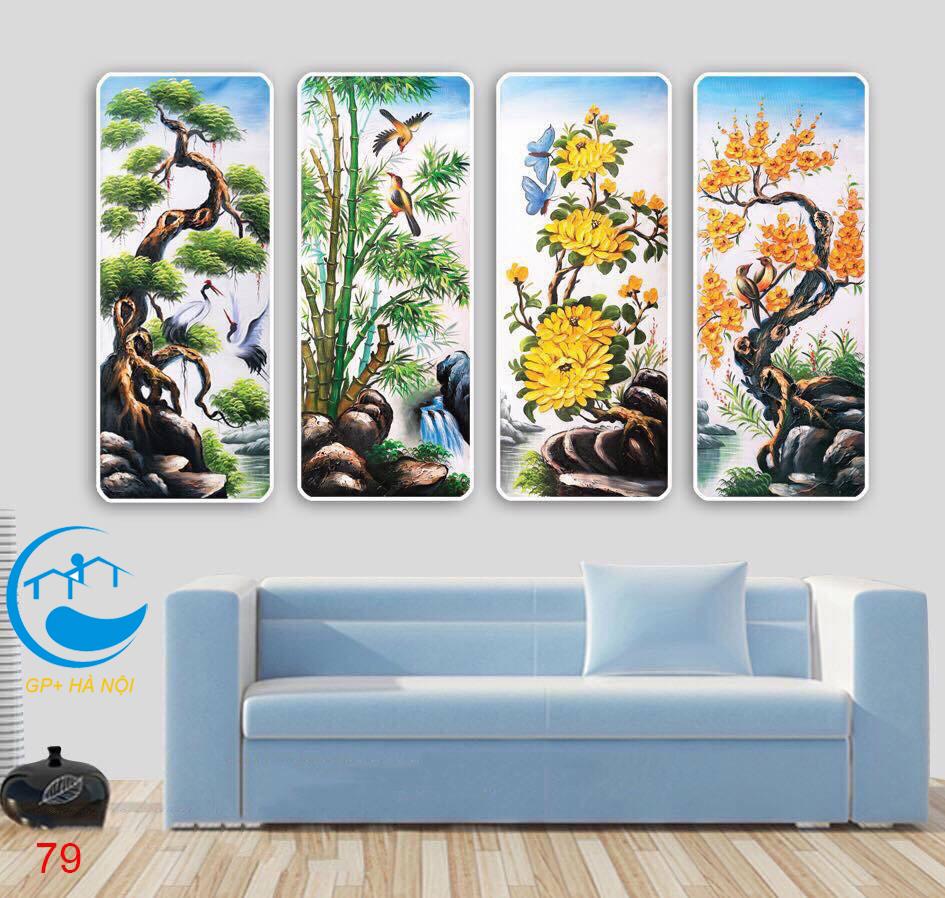 Tranh bộ treo tường Tứ Qúy/ Gỗ MDF ép viền sang trọng