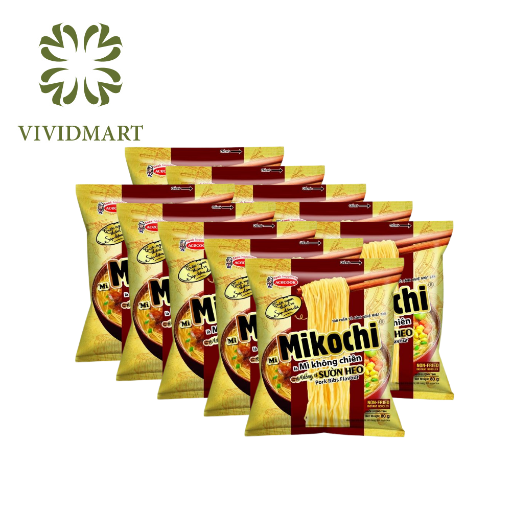[SET OF 10 packages] - ACECOOK - Non-fried instant noodles Mikochi Pork Ribs Flavor - 80g/package