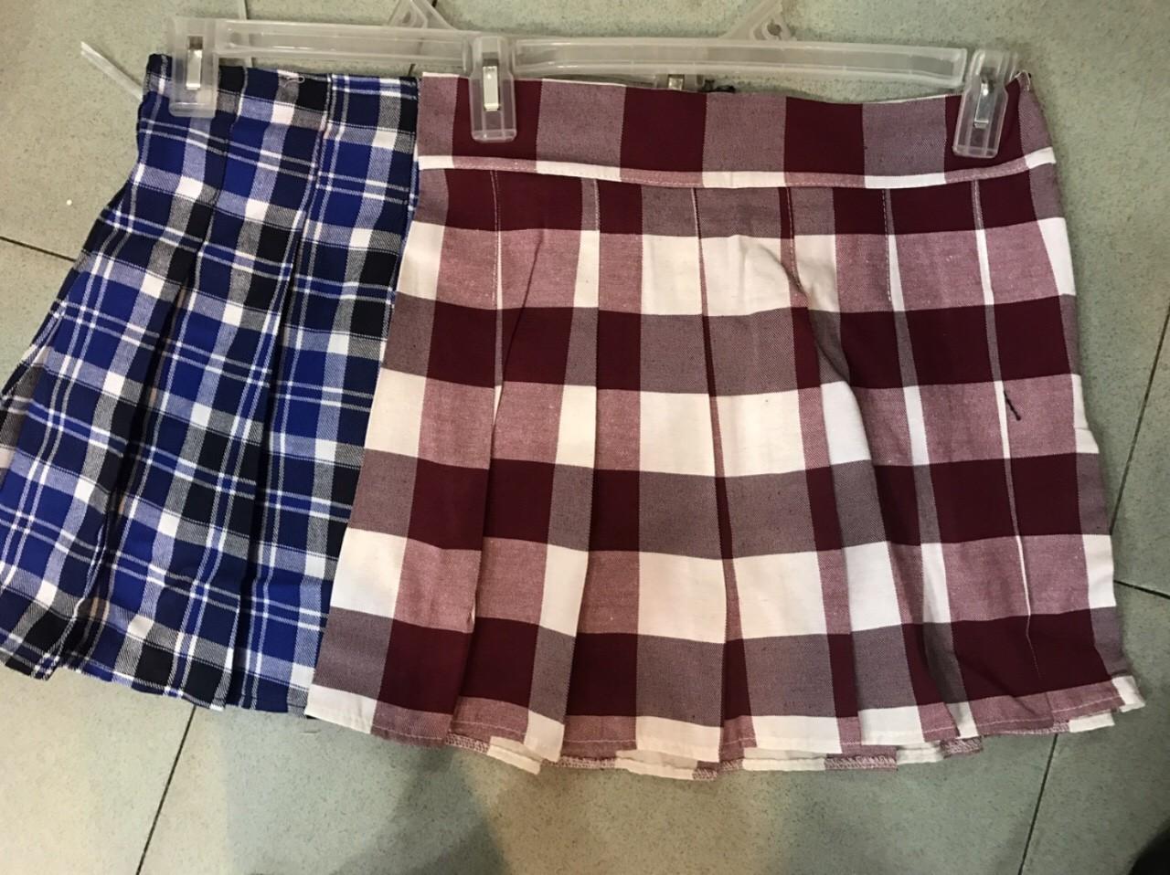 Chân váy kaki xếp li phối caro phong cách ttsl0084