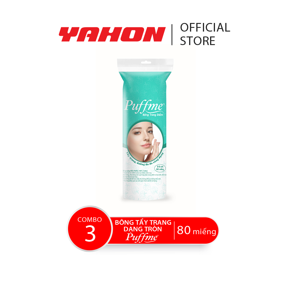 Combo Bông Tẩy Trang Tròn PUFFME 80 Miếng/Bao, 100% Bông Cotton An Toàn Dịu Nhẹ