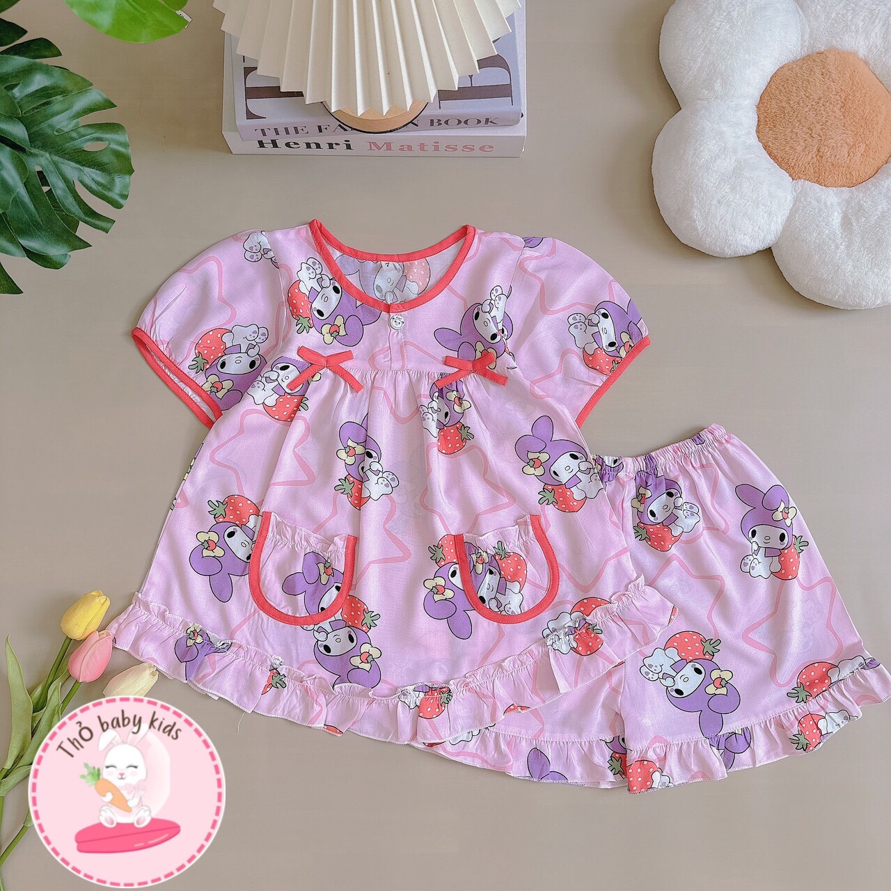 Đồ bộ tole/lanh bé gái, bộ lanh ngắn bé gái shop thỏ baby kids