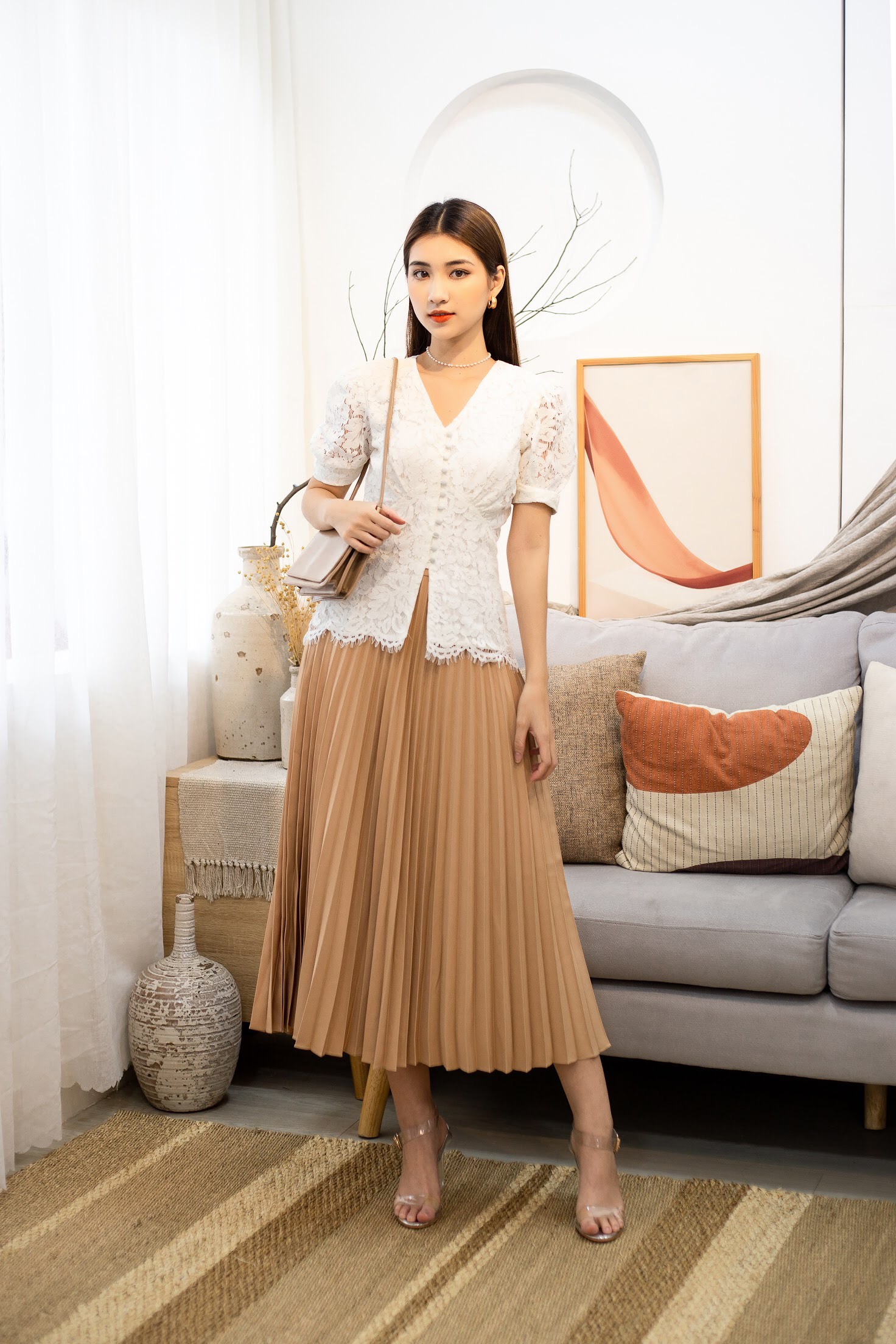 CLOTHESRACK - Chân váy lụa dập ly