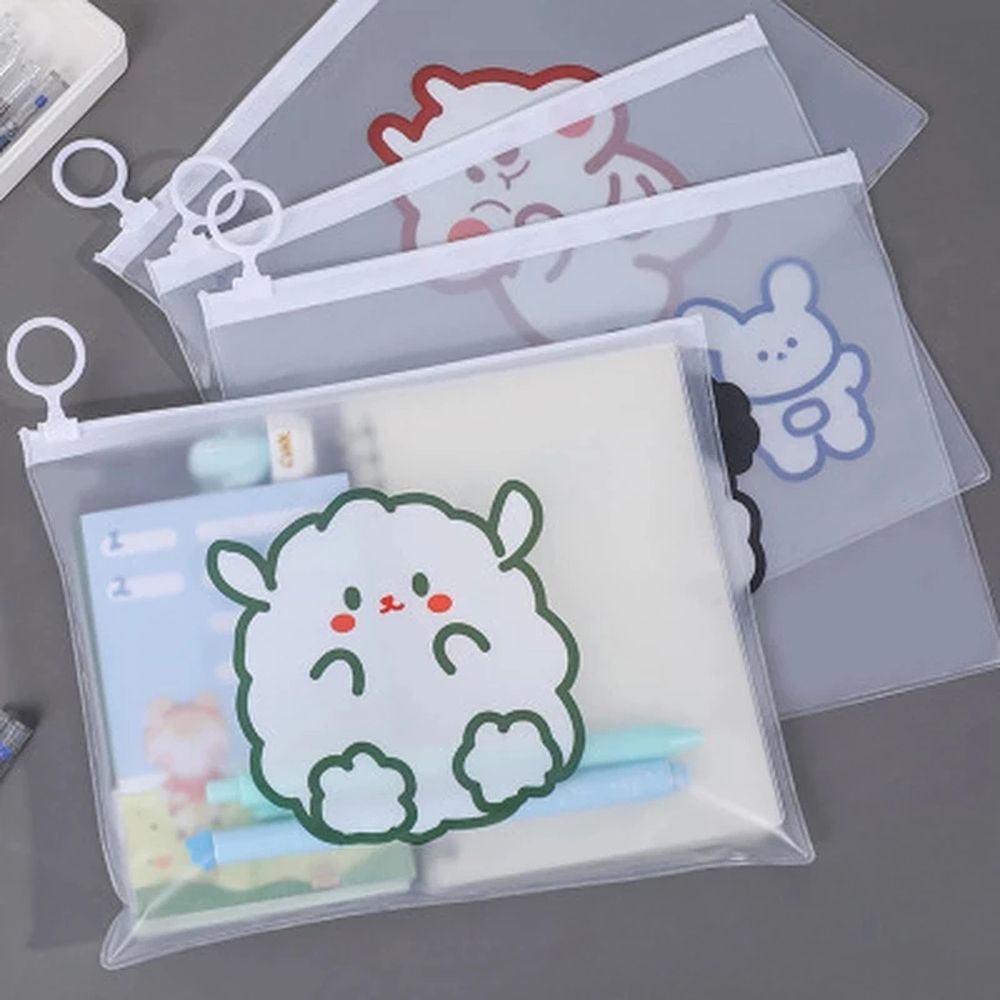 MMLUCK Novelty Cute Rabbit Pen Case Test Paper Folder Transparent Document Bag Learning Stationery Office Supplies File Folder Bear File Bag Pencil Case File Storage Bag
