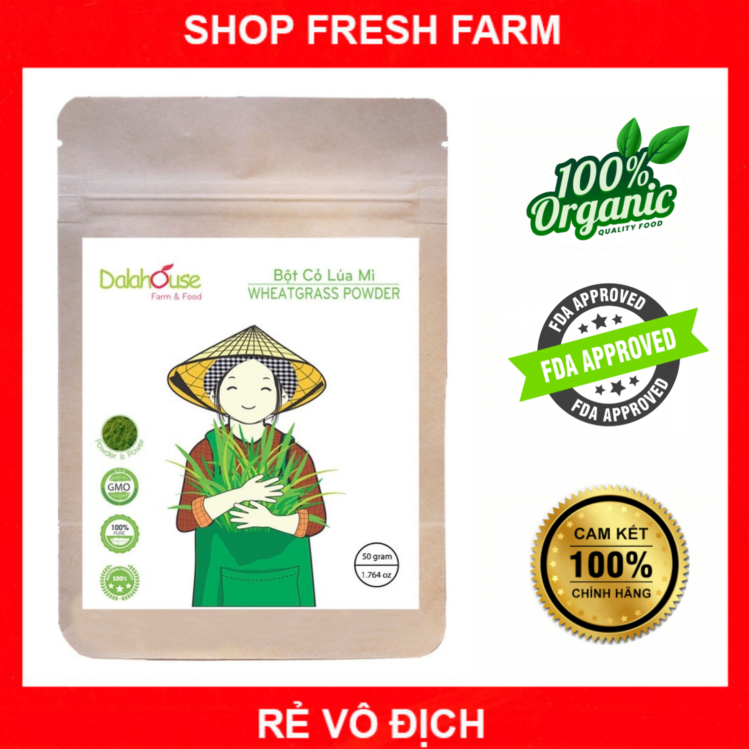 Bột cỏ lúa mì hữu cơ sấy lạnh Dalahouse (wheat grass powder)