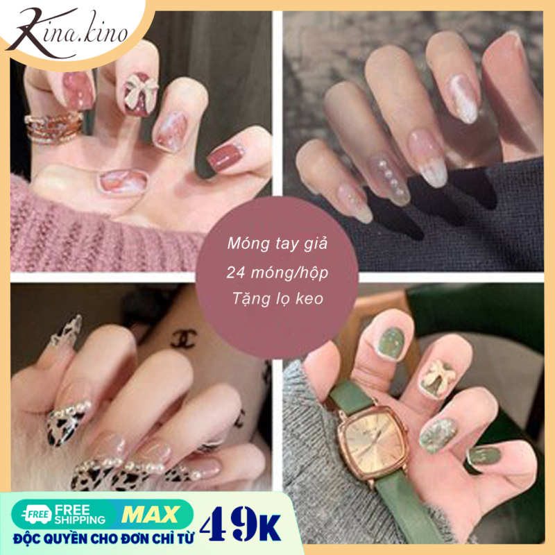 Nail giả gắn đá cao cấp mẫu mới HOT 2021- Móng tay gắn đá dáng dài siêu sịn sò hộp 24 móng- Kinakino phukienlamdep giá rẻ