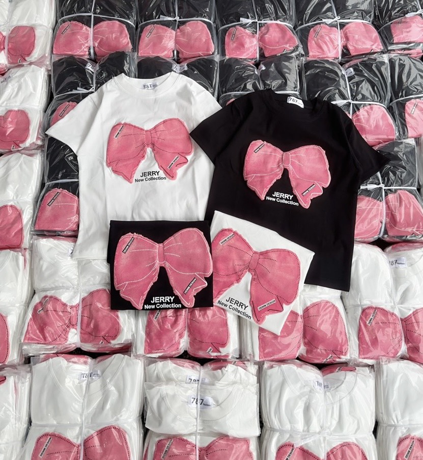 Áo thun Croptop ôm body nữ phối nơ nổi ( Mã Croptop nơ Hồng )