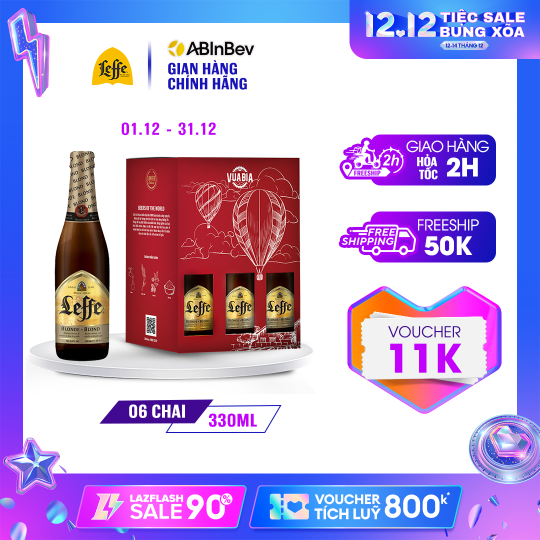 Lốc 6 Chai Bia Ale Leffe Blonde (Leffe Vàng) (330ml/ chai)