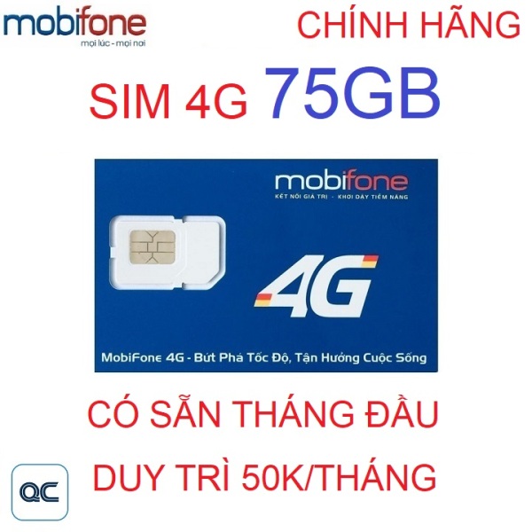 Sim 4G mobifone 75GB duy trì 50K có sẵn tháng đầu sử dụng toàn quốc