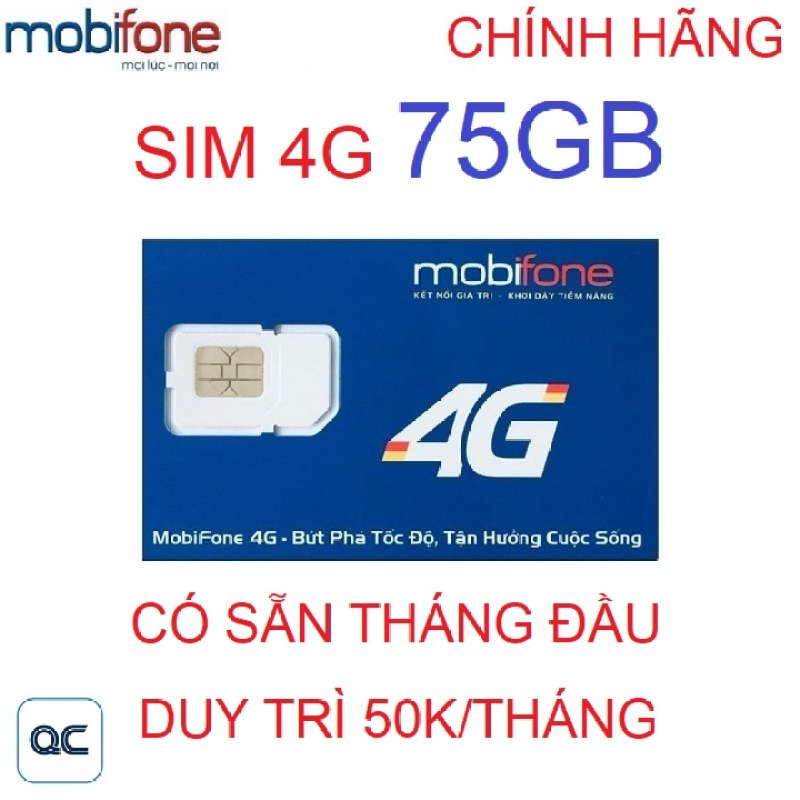 Sim 4G mobifone 75GB duy trì 50K có sẵn tháng đầu sử dụng toàn quốc