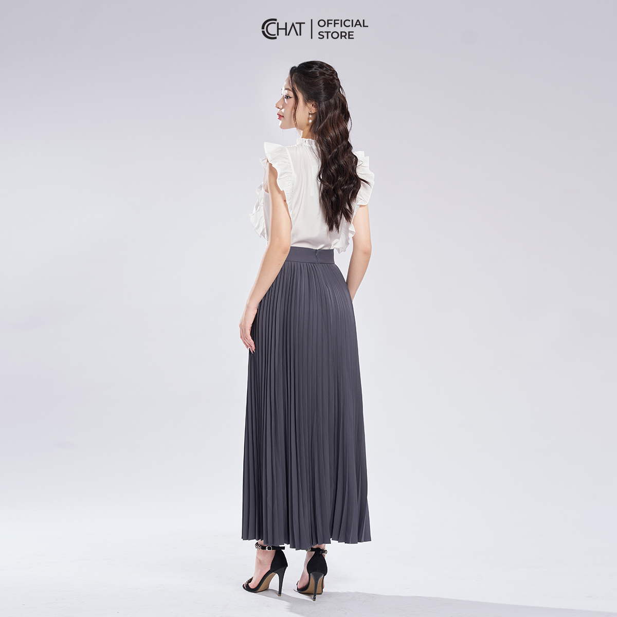 Chân Váy CCHAT Dập Ly Quạt Maxi Chất Mango Cao Cấp 13CDE2021LT