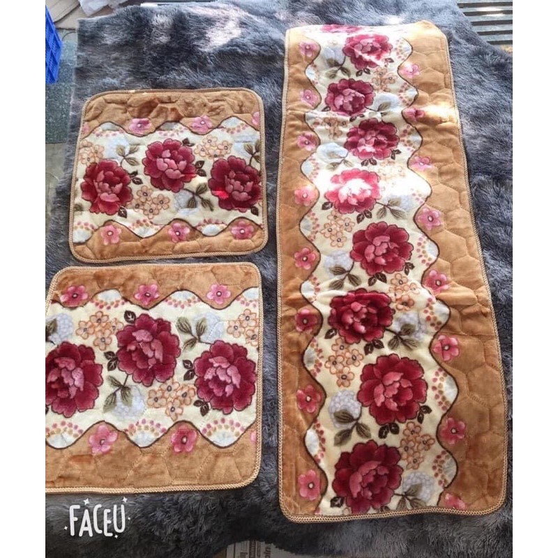 Bộ 3 tấm thảm trải ghế sofa cao cấp cực ấm áp cho mùa thu đông, chất liệu nỉ nhung mềm mại in hoa văn đẹp, đế cao su chống xê dịch khi ngồi, phù hợp với mọi không gian nội thất