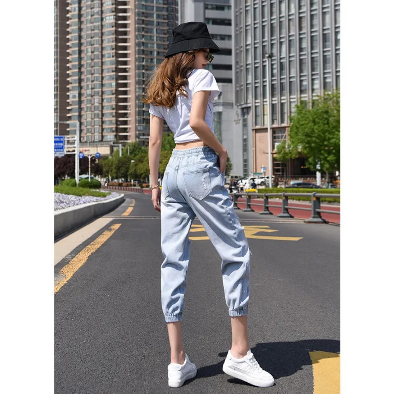 Quần Jeans Lửng Nữ Rách Lưng Cao Siêu Xinh