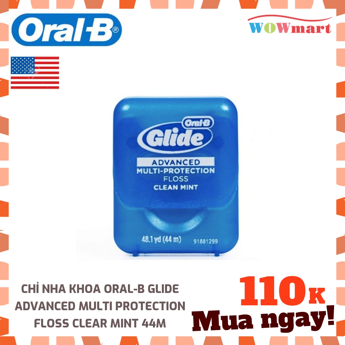 [HCM]Chỉ nha khoa ORAL-B Glide Advanced Multi Protection Floss Clear Mint 44m - MỸ