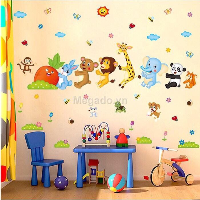 Decal dán tường mẫu Đoàn tàu thú nhổ cà rốt