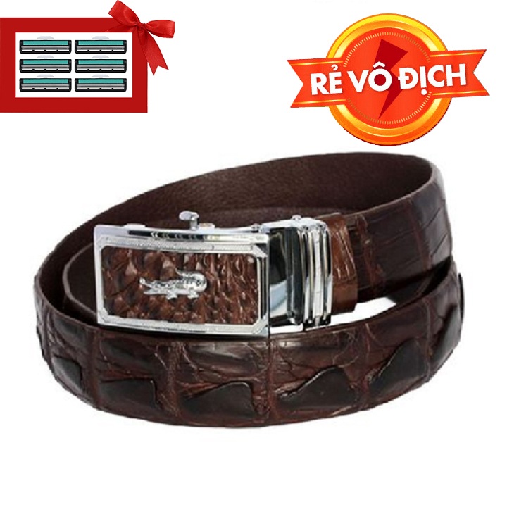 Dây lưng da cá sấu liền Ruby Luxury RLS-TLL tặng kèm 6 lưỡi dao cạo râu kép trị giá 60.000 đ