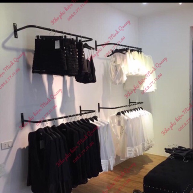 giá treo quần áo,khung treo quần áo chữ U bắn tường( kèm vít), khung U đen, kích thước 1m, 1,2m, 1,5m sơn tĩnh điện