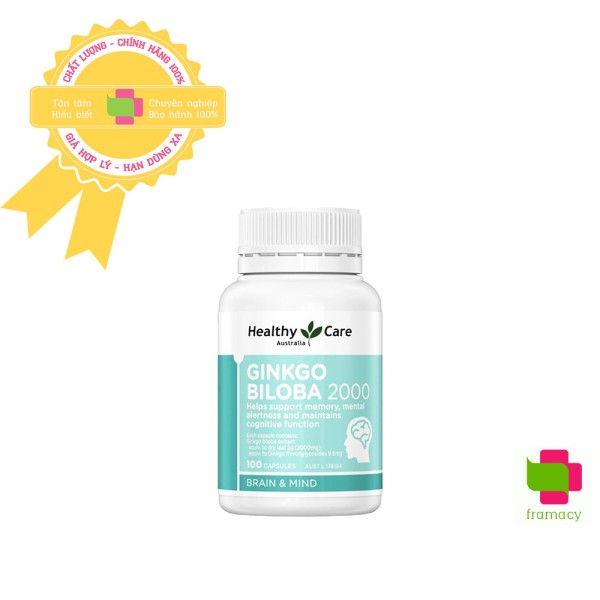Viên uống bổ não Healthy Care Ginkgo Biloba 2000 mg, Úc (100 viên) tăng tuần hoàn máu não, cải thiện nhận thức, trí nhớ cao cấp