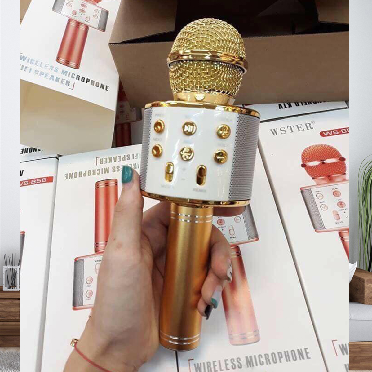 Mic Hát Karaoke WS -858-Mic Bluetooth Không Dây Đa Năng