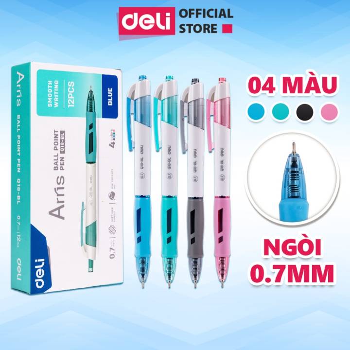 Combo 10/20 Bút gel bút bi nước mực xanh ngòi 0.7mm Deli - Bút bi bấm mực gel ngòi cải tiến viết êm nhanh khô cho văn phòng học sinh - Hình ảnh 2