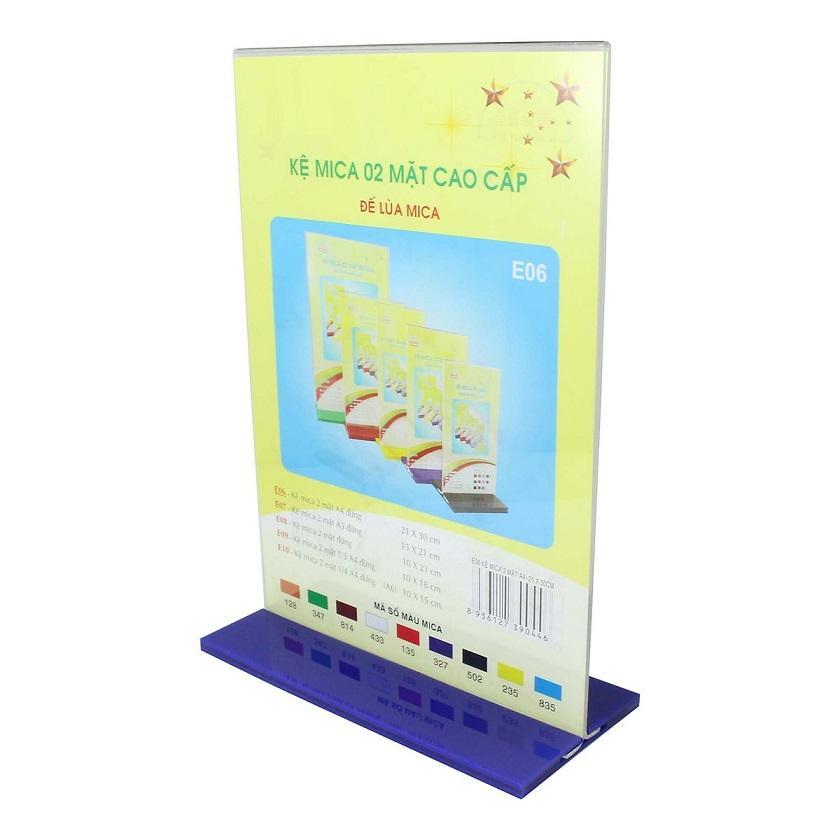 [HCM]Kệ mica 2 mặt A4 đứng - đế lùa nhiều màu E06 kích thước 21x30 cm