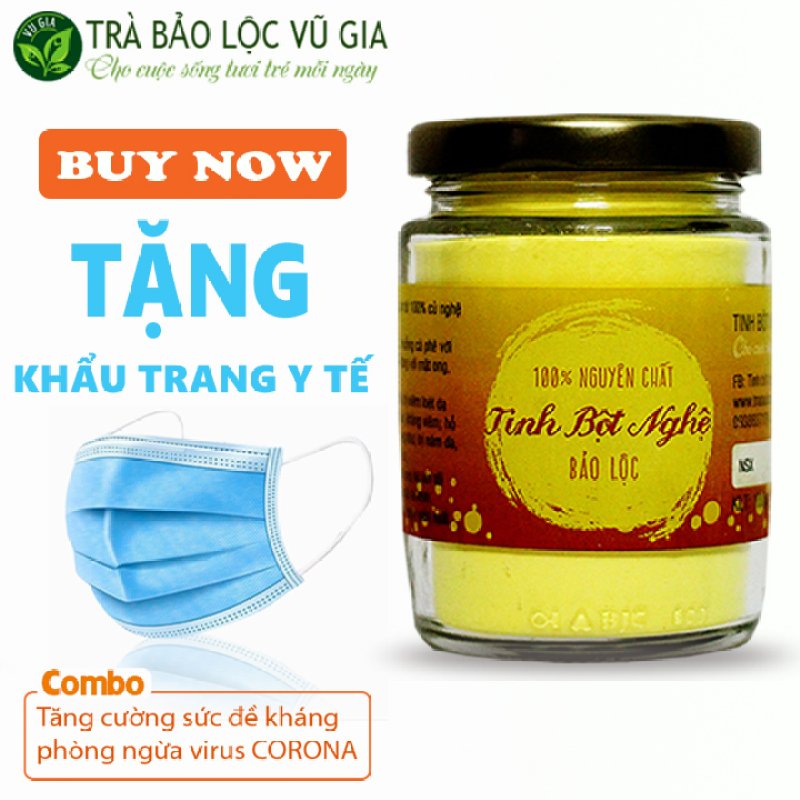 Tinh Bột Nghệ Nguyên Chất Bảo Lộc Vũ Gia (100gr/hũ) - Tặng khẩu trang y tế 4 lớp - Hỗ trợ đau dạ dày, tiêu hóa, dùng đắp mặt dưỡng da xóa mờ thâm nám tàn nhang hiệu quả - Đã được kiểm nghiệm y tế giá rẻ
