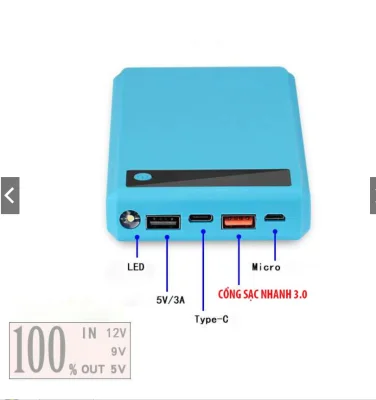 Box sạc nhanh QC 3.0,(Màu: xanh dương, đen), box sạc dự phòng 18650 loại tốt