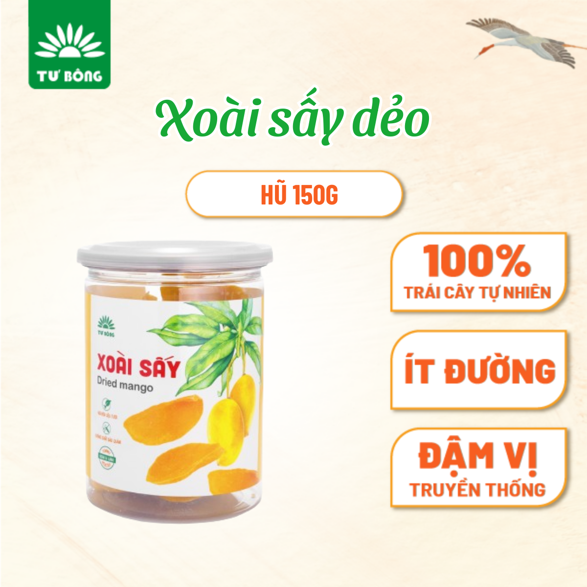Xoài Sấy Dẻo - Ít Đường, Dẻo Mềm, Thơm Ngọt Tự Nhiên - Đặc Sản Chánh Gốc Đồng Tháp - Tư Bông
