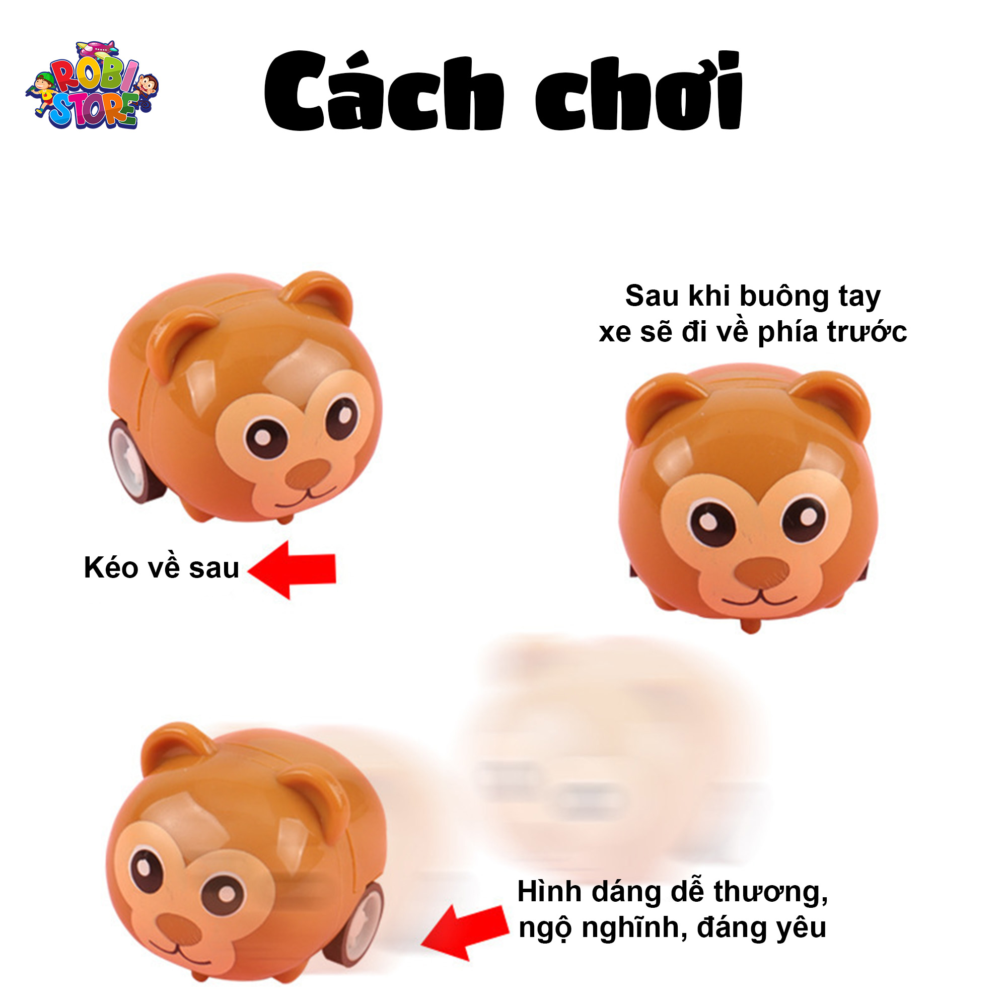 Đồ chơi Xe thú mini chạy cót, dễ thương, đáng yêu cho bé