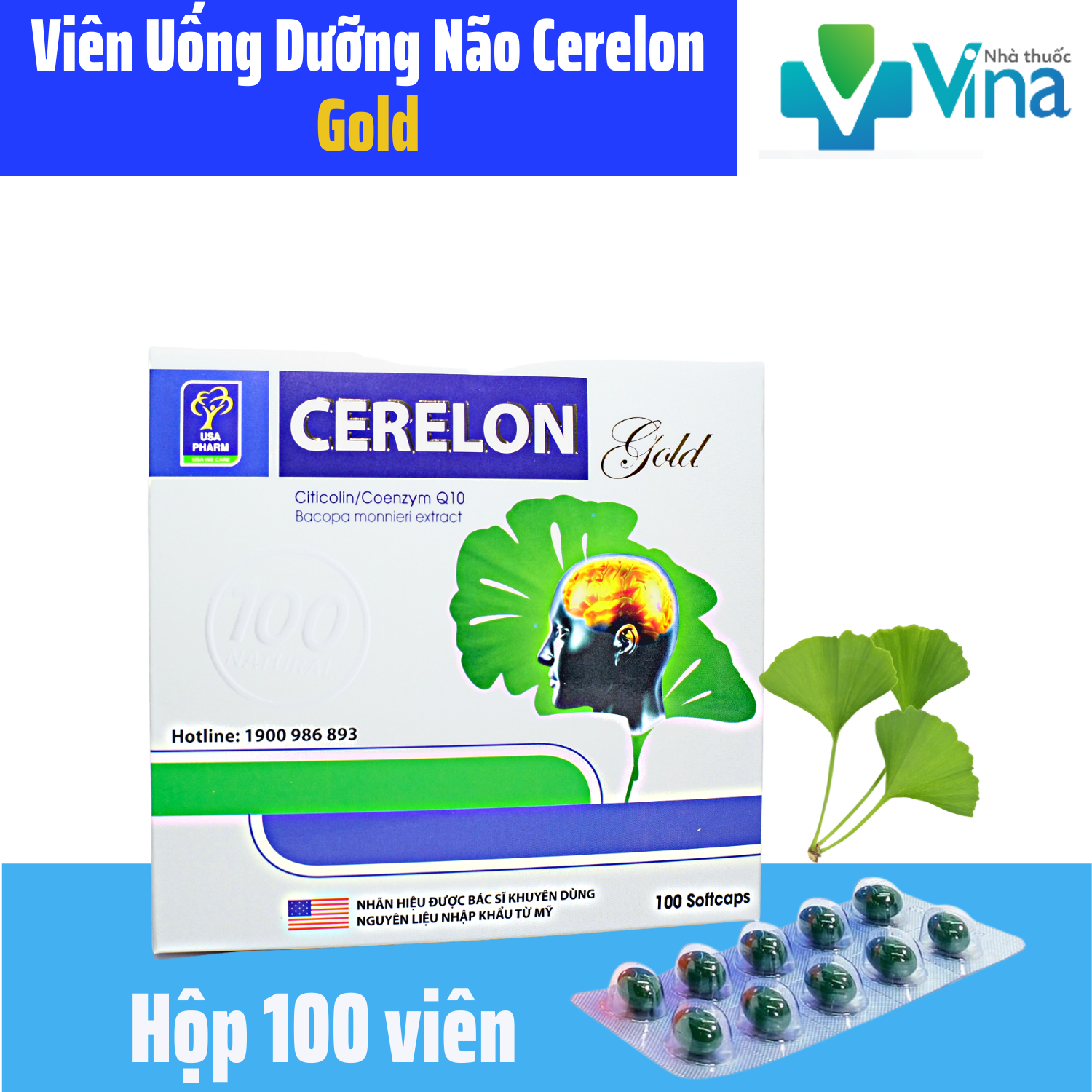 [HCM]Viên Uống Bổ não CERELON GOLD- hoạt huyết dưỡng não ngăn ngừa tai biến giảm các triệu chứng tiền đình