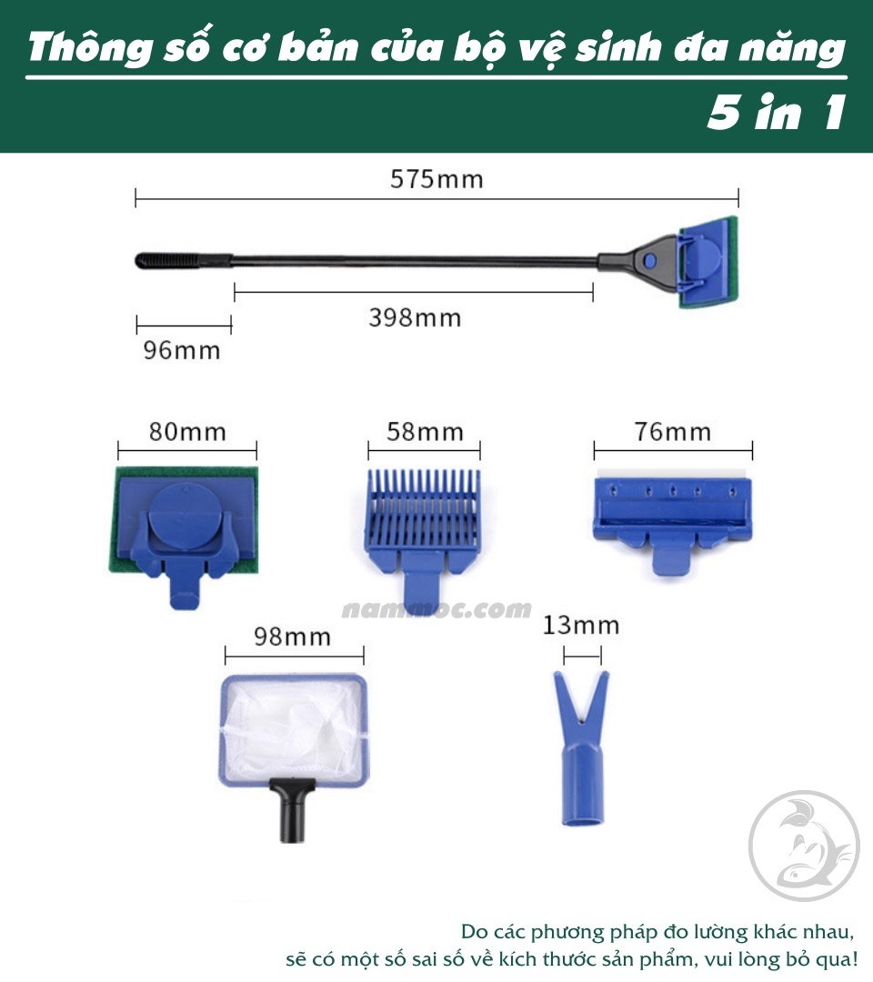 Bộ vệ sinh bể cá đa năng 5 trong 1 | vợt - vệ sinh - cọ - làm sạch bể cá cảnh, thuỷ sinh