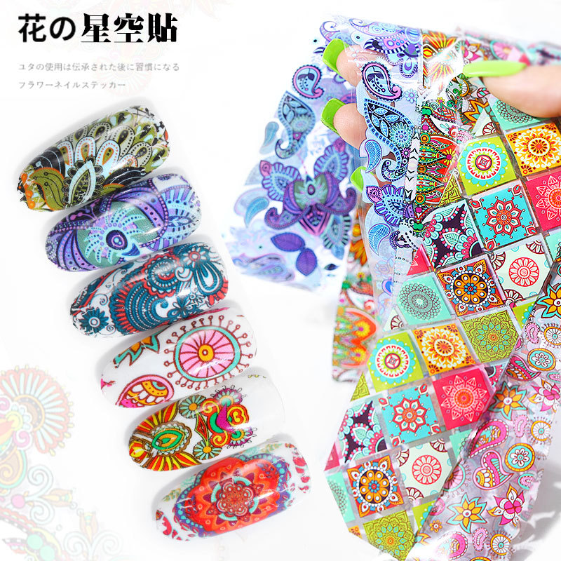 [HCM]Set 9 tấm foil dán móng họa tiết thổ cẩm 4x20cm