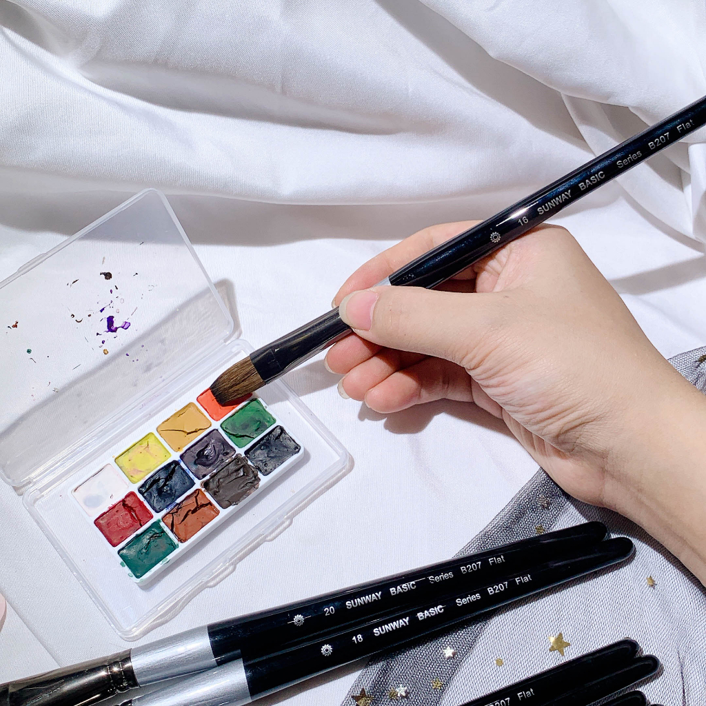 Cọ vẽ lông sóc sunway đầu vuông b207 flat brush